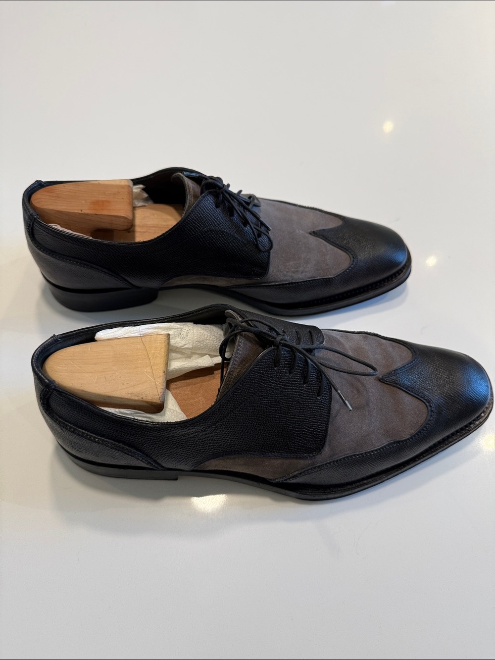 Salvatore Ferragamo Black and Gray Two-Tone Lace-Up Oxfords